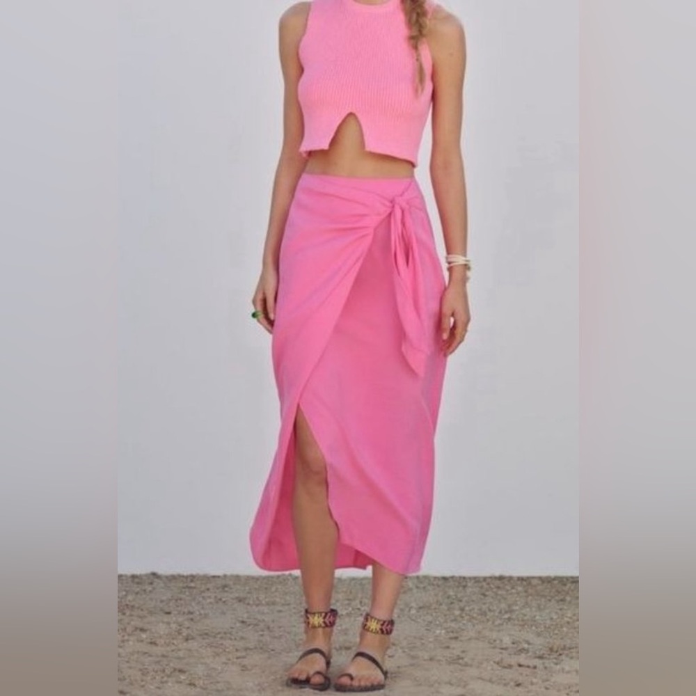 Zara Pink Midi Wrap Skirt